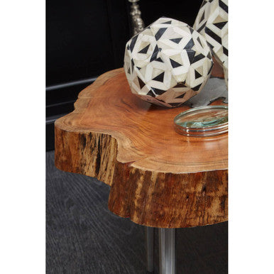 Natural Acacia Wood Log Slice Coffee Table With Silver Centre Detail & Aluminium Splayed Legs, Almora