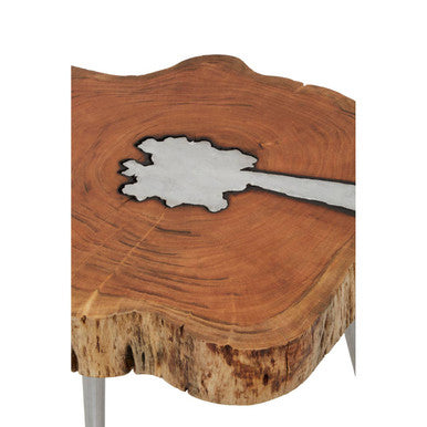 Natural Acacia Wood Log Slice Coffee Table With Silver Centre Detail & Aluminium Splayed Legs, Almora