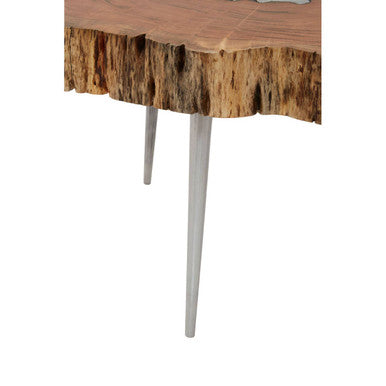 Natural Acacia Wood Log Slice Coffee Table With Silver Centre Detail & Aluminium Splayed Legs, Almora