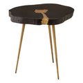 Black Acacia Wood Side Table With Gold Metal Inlay & Splayed Legs, Asamra