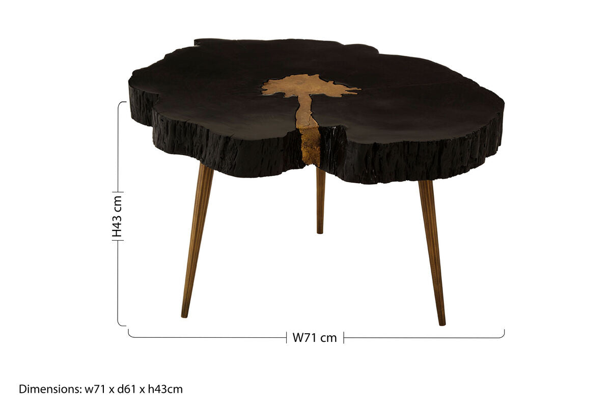 Black Acacia Wood Slice Side Table With Gold Metal Centre & Aluminium Legs, Asamra