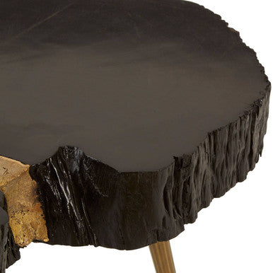 Black Acacia Wood Slice Side Table With Gold Metal Centre & Aluminium Legs, Asamra