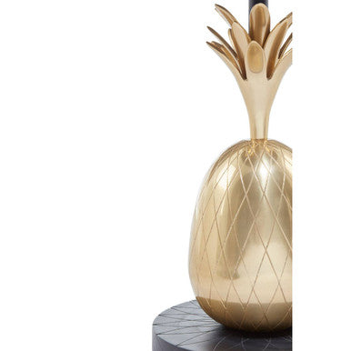 Black Iron Side Table With Antique Brass Pineapple Base, Boho