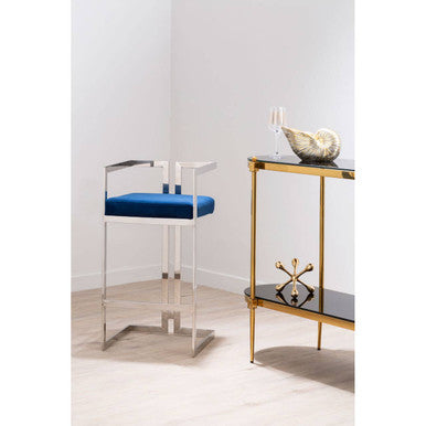 Azalea Blue Velvet Bar Stool With Silver Frame