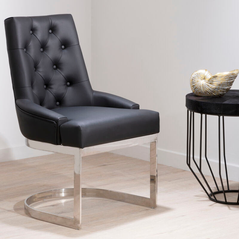 Azalea Tufted Black Leather Dining Chair