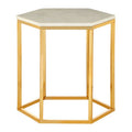 White Marble Tops Hexagonal Side Tables With Gold Metal Frame, Templar