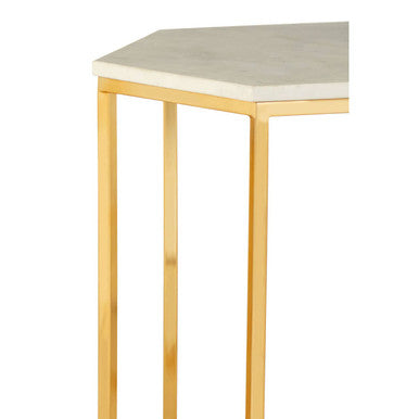 White Marble Tops Hexagonal Side Tables With Gold Metal Frame, Templar