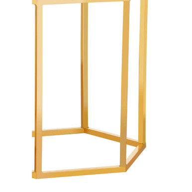 White Marble Tops Hexagonal Side Tables With Gold Metal Frame, Templar