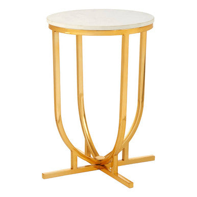 White Marble Tops Round Side Tables With Gold Metal Frame, Templar