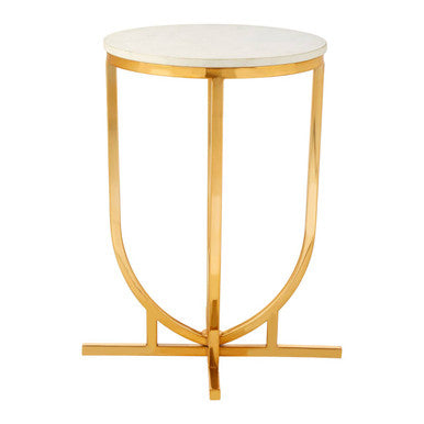 White Marble Tops Round Side Tables With Gold Metal Frame, Templar