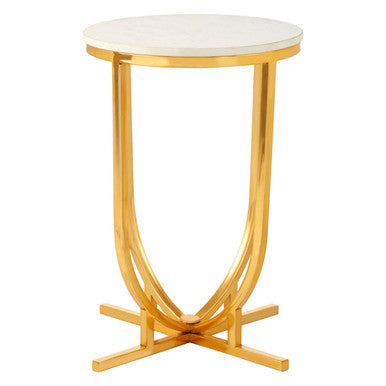 White Marble Tops Round Side Tables With Gold Metal Frame, Templar