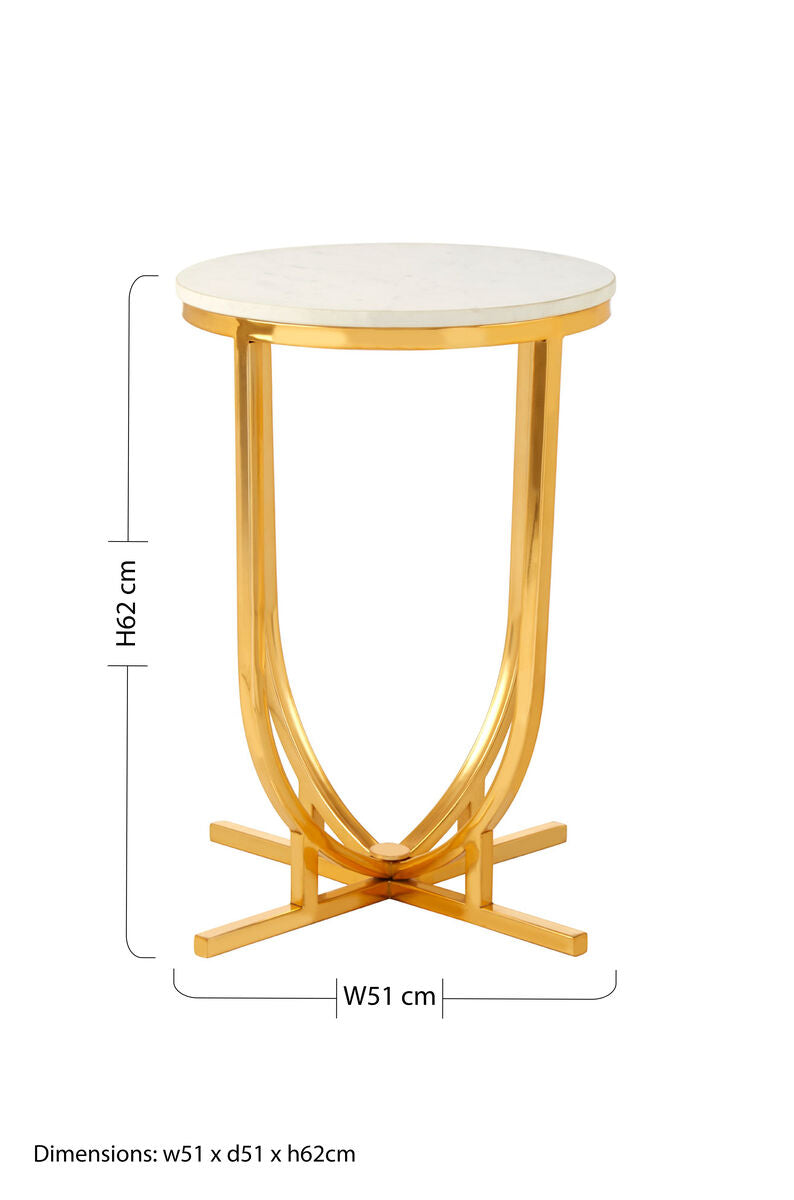White Marble Tops Round Side Tables With Gold Metal Frame, Templar