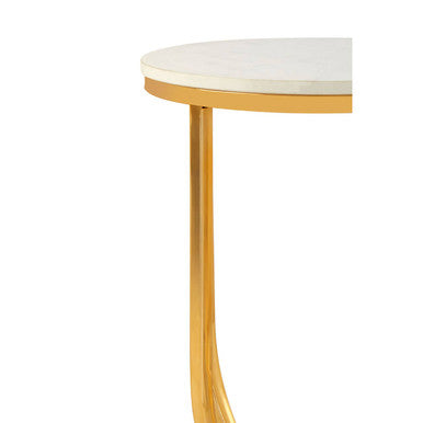 White Marble Tops Round Side Tables With Gold Metal Frame, Templar