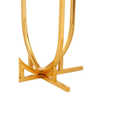 White Marble Tops Round Side Tables With Gold Metal Frame, Templar