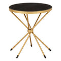 Black Marble Top Round Side Table With Warm Gold Intersecting Stainless Steel Legs, Templar