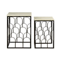 White Marble Top Side Tables With Black Metal Base & Art Deco Pattern, Templar