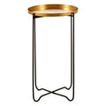 Gold Round Top Side Table With Black Slim Metal Frame & Intersecting Sledge Base, Templar