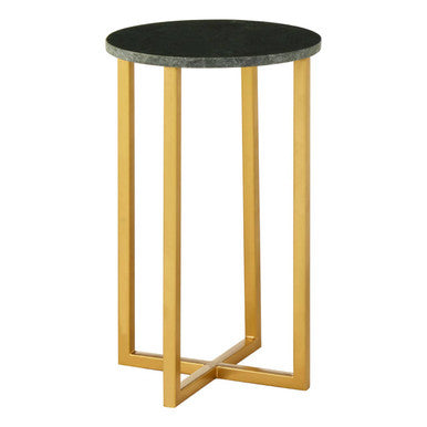 Green Small Round Marble Top Side Table With Gold Metal Base, Templar