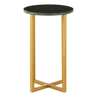 Green Small Round Marble Top Side Table With Gold Metal Base, Templar