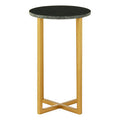 Green Small Round Marble Top Side Table With Gold Metal Base, Templar