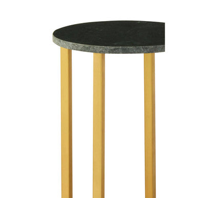 Green Small Round Marble Top Side Table With Gold Metal Base, Templar