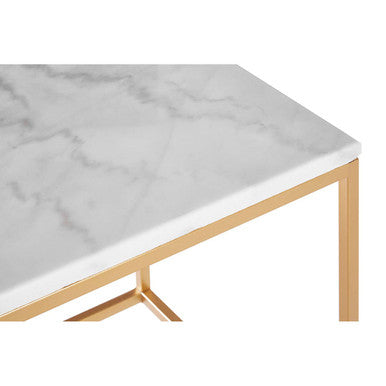 Set Of Two White Marble Top Square Nesting Side Tables With Gold Metal Frame, Avantis