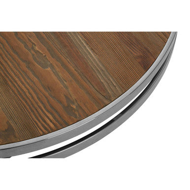 Natural Pine Wood Round Coffee Table With Metal Silver Curved Leg Base, Richmond