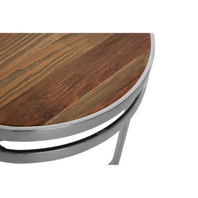 Natural Pine Wood Round Side Table With Silver Metal 3 Curved Leg Base, Richmond