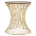 Natural Solid Rustic Wood Top Side Table With Gold Metal Hourglass Base, Templar