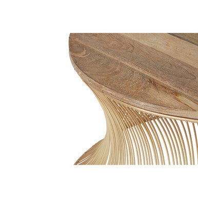 Natural Wood Top Coffee Table With Warm Gold Iron Wireframe Base, Templar