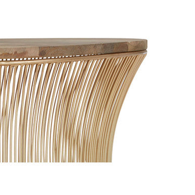 Natural Wood Top Coffee Table With Warm Gold Iron Wireframe Base, Templar