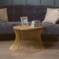 Natural Wood Top Coffee Table With Warm Gold Iron Wireframe Base, Templar