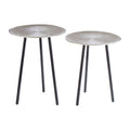 Set Of Two Textured Nickel Round Side Tables With Distressed Aluminium Tops & Black Iron Legs, Templar