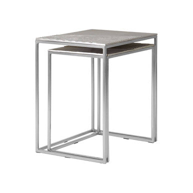 Silver Nickel Set Of Two Rectangular Nesting Tables With Textured Aluminium Tops & Sleek Iron Frame, Templar