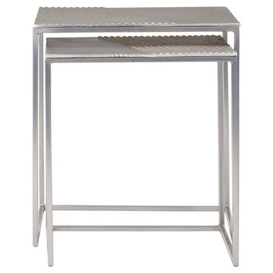 Silver Nickel Set Of Two Rectangular Nesting Tables With Textured Aluminium Tops & Sleek Iron Frame, Templar