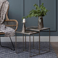 Silver Nickel Set Of Two Rectangular Nesting Tables With Textured Aluminium Tops & Sleek Iron Frame, Templar