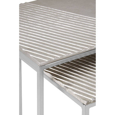 Silver Nickel Set Of Two Rectangular Nesting Tables With Textured Aluminium Tops & Sleek Iron Frame, Templar