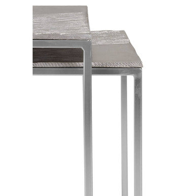 Silver Nickel Set Of Two Rectangular Nesting Tables With Textured Aluminium Tops & Sleek Iron Frame, Templar