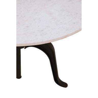 White Marble Top Small Bar Table With Black Iron Cabriole Legs & Crank Mechanism, Vasco