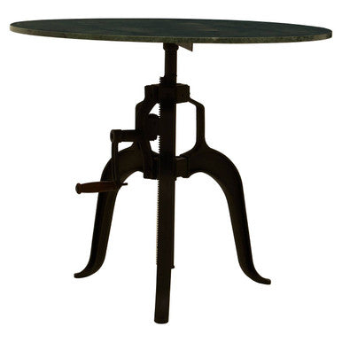 Green Marble Top Small Bar Table With Black Iron Cabriole Legs & Crank Mechanism, Vasco