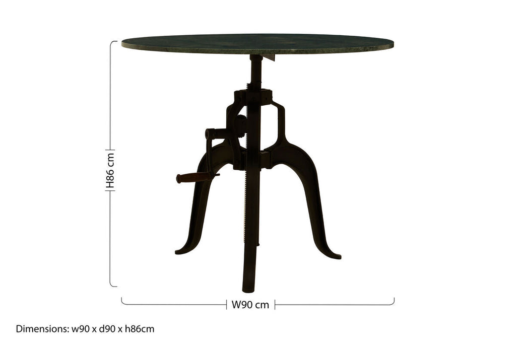 Green Marble Top Small Bar Table With Black Iron Cabriole Legs & Crank Mechanism, Vasco