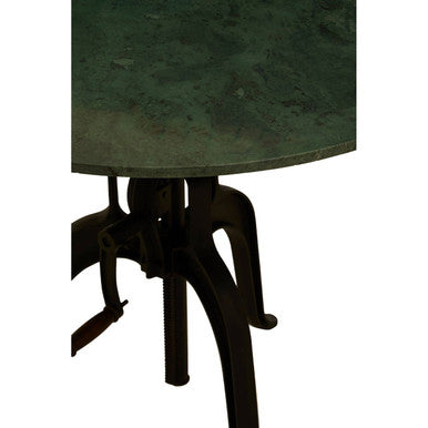 Green Marble Top Small Bar Table With Black Iron Cabriole Legs & Crank Mechanism, Vasco