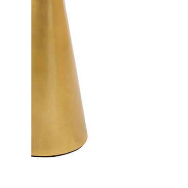 White Marble Top Small Side Table With Gold Conical Wood Base, Lino