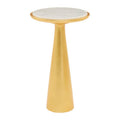 White Marble Top Large Side Table With Gold Conical Wood Base, Lino