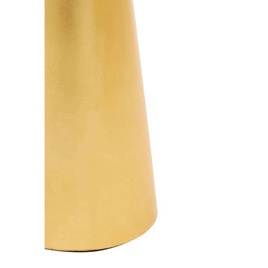 White Marble Top Large Side Table With Gold Conical Wood Base, Lino
