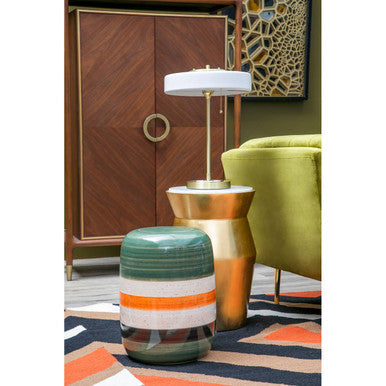 Small Gold Drum Wood Side Table With White Marble Top, Lino