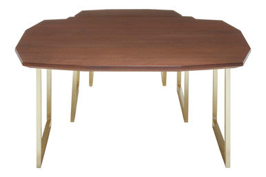 Set Of 3 Brown Walnut Wood Nesting Side Tables With Gold Metal Legs, Villi