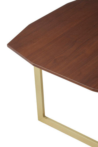Set Of 3 Brown Walnut Wood Nesting Side Tables With Gold Metal Legs, Villi