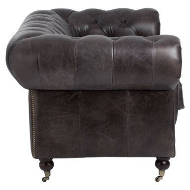 2 Seat Dark Grey Brown Leather Chesterfield Sofa, Victor