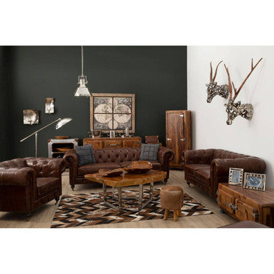 2 Seat Dark Grey Brown Leather Chesterfield Sofa, Victor